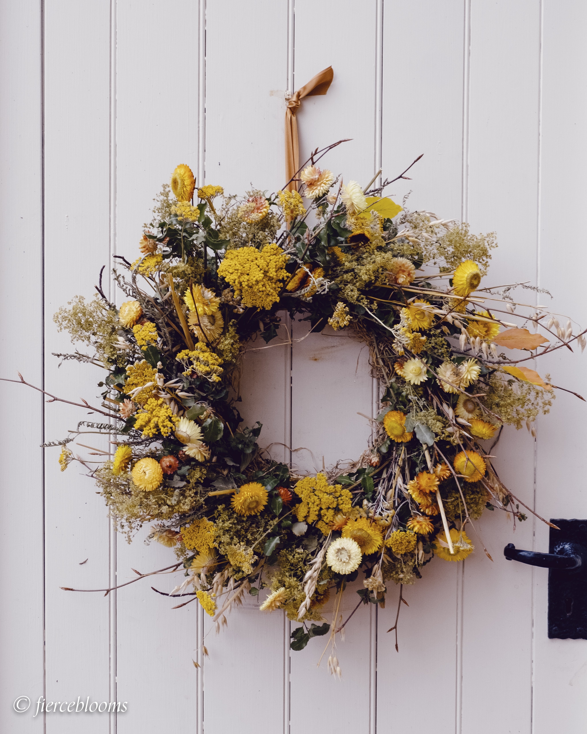 Featured image for “Everlasting Wild Garden Style Dried Flower Wreath - Melyn Tragwyddol”