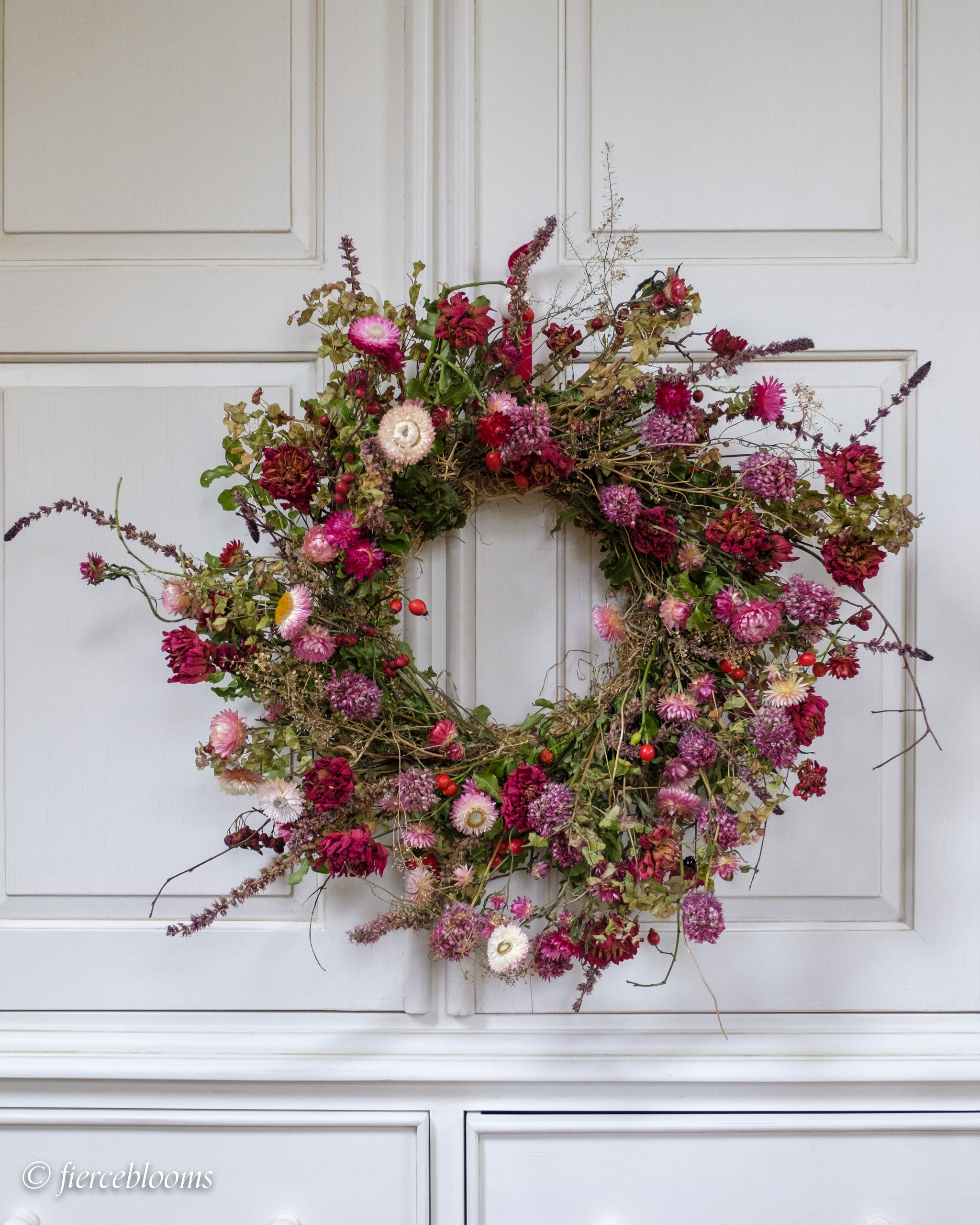 Featured image for “Everlasting Wild Garden Style Dried Flower Wreath - Coch Tragwyddol”