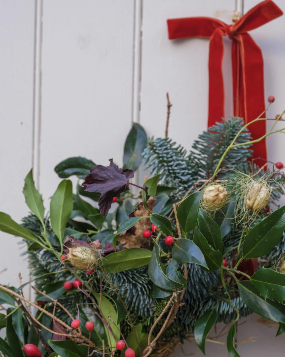 Seasonal sustainable Christmas wreath detail