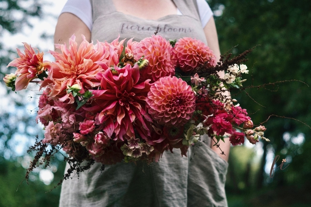 Featured image for “Fierceblooms Creates A Wild Garden Style Pink Summer Bridal Bouquet”